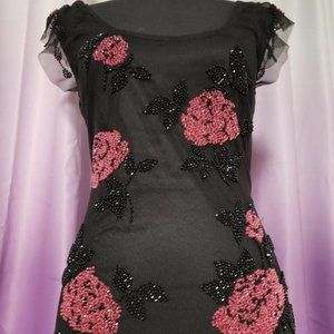 Sue Wong Floral Beaded Asymmetrical Dress